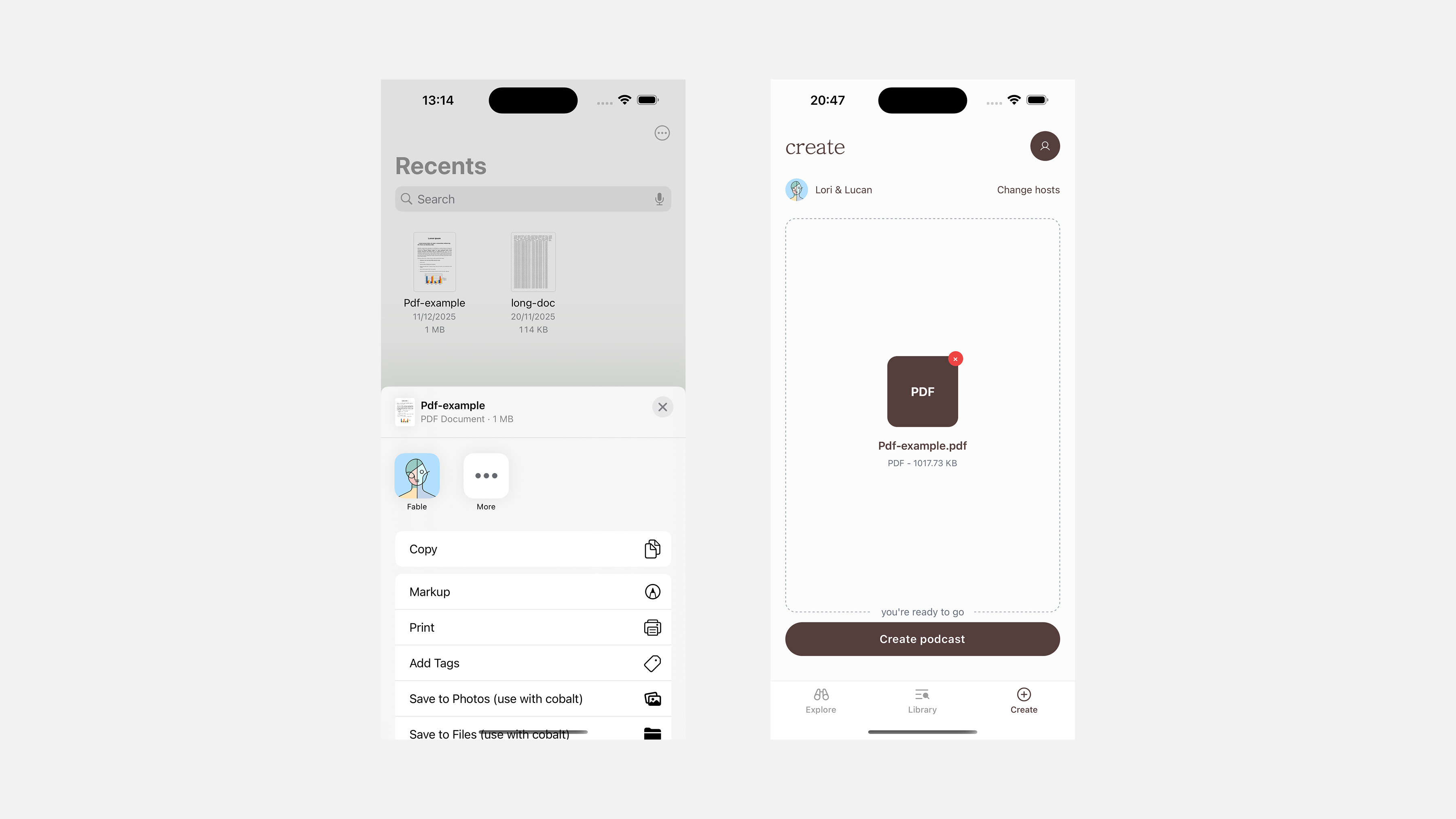 two ios app screenshots 